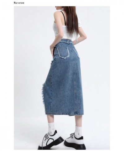 Women Hotsweet Slim Fit Harajuku Blue Denim Skirt 2023 Summer High Waist Y2K 90S Street Basic A-Line Sexy Casual Slit Jean $5...