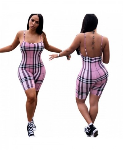 Fashion Jumpsuit for Women 2023 Summer Spaghetti Straps Plaid Print Skinny Playsuit Overalls Short Rompers Women Jumpsuit $33...