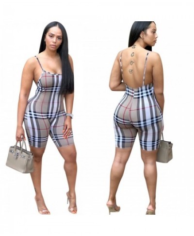 Fashion Jumpsuit for Women 2023 Summer Spaghetti Straps Plaid Print Skinny Playsuit Overalls Short Rompers Women Jumpsuit $33...