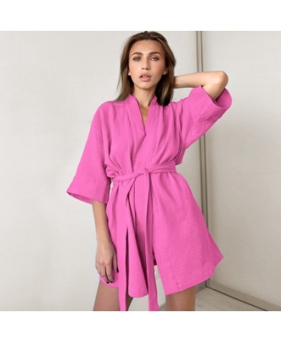 Cotton Robe Lace Up Sleepwear Mini Bathrobes Muslin Women'S Home Clothes Solid Color Robes Women Nightie Women's Nightwear $3...