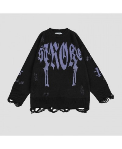 Deeptown Gothic Grunge Black Sweater Women Punk Hippie Streetwear Hollow Out Letter Print Knitted Jumper Oversize Emo Winter ...