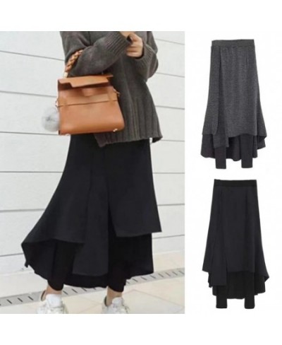 2022 Women Skirts Elastic Waistband Irregular Split Hem Thickened Leggings Skirt Women Fake Two Piece Fleece Lining Maxi Skor...