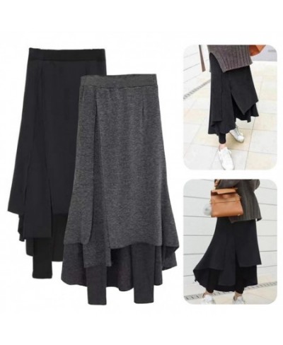 2022 Women Skirts Elastic Waistband Irregular Split Hem Thickened Leggings Skirt Women Fake Two Piece Fleece Lining Maxi Skor...