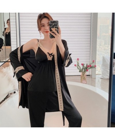 Spring summer ice silk Pajama suit for women with chest cushion Sexy 3 piece Sleepwear home suit sling robe Women's nightie $...