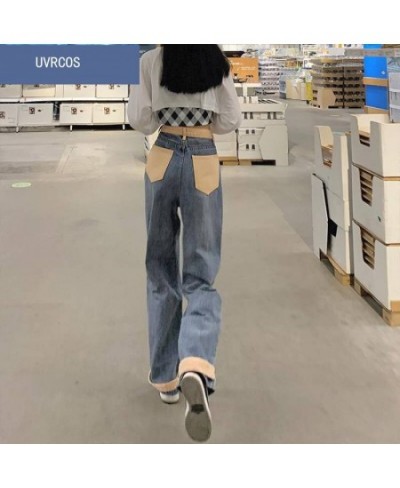 Women's Jeans High Waist Contrast Color Straight High Waist Pants Female Loose Mopping Design Trousers Y2K Korean Long Pants ...