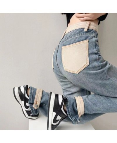 Women's Jeans High Waist Contrast Color Straight High Waist Pants Female Loose Mopping Design Trousers Y2K Korean Long Pants ...