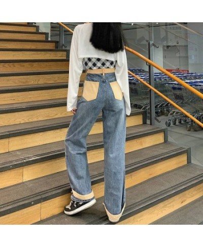 Women's Jeans High Waist Contrast Color Straight High Waist Pants Female Loose Mopping Design Trousers Y2K Korean Long Pants ...