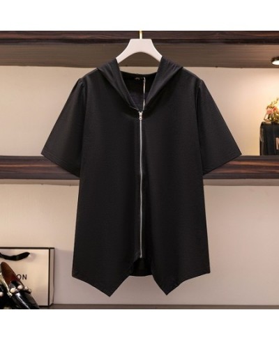 New 2022 Summer Plus Size Tops For Women Large Size Hoodie T-shirt Short Sleeve Loose Cotton Zipper T-shirt 3XL 4XL 5XL 6XL 7...