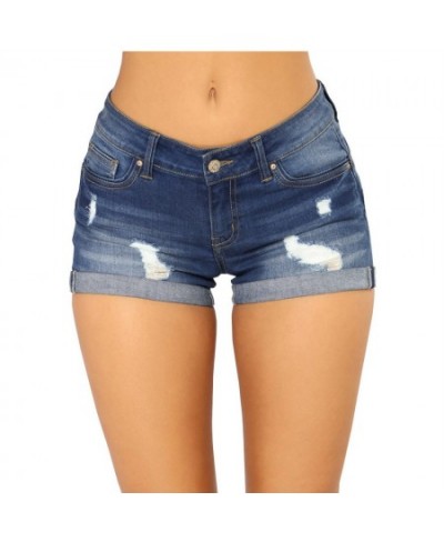 Hole Ripped Shorts Summer Mid Waist Denim Shorts Women Casual Ladies Elastic Leg Short Jeans Pockets Streetwear $35.80 - Bottoms