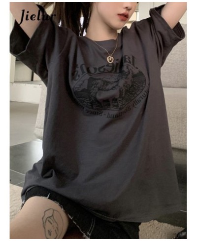 Letter Print Female T-shirt 2023 Summer Fashion Loose T Shirts Women Short Sleeve Cool Young BF Harajuku Top Dark Grey $27.09...