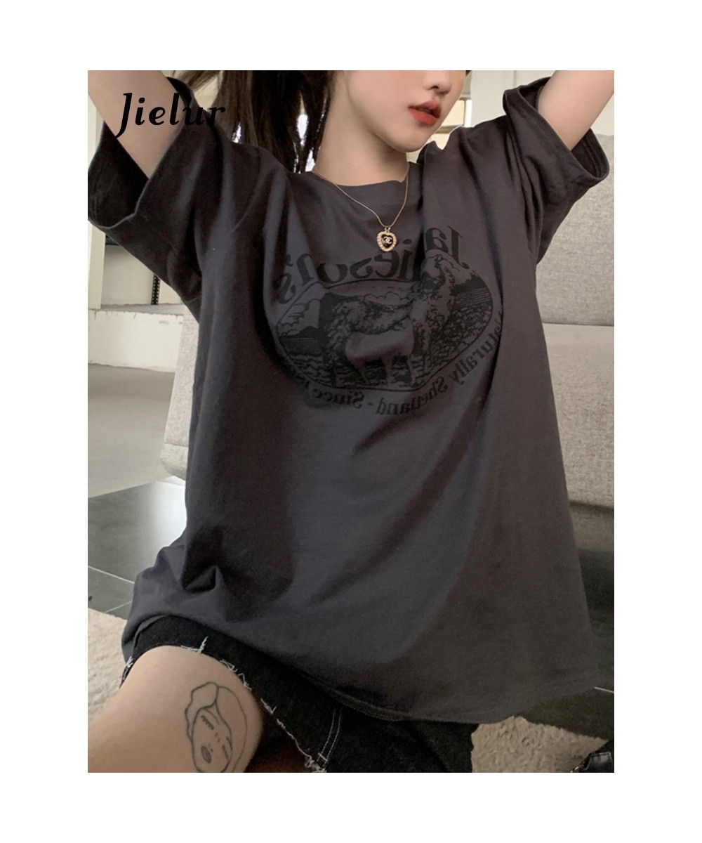 Letter Print Female T-shirt 2023 Summer Fashion Loose T Shirts Women Short Sleeve Cool Young BF Harajuku Top Dark Grey $27.09...