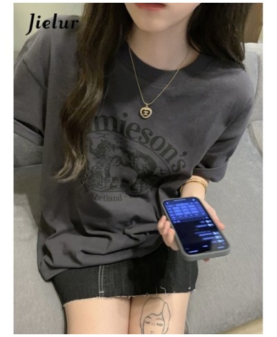 Letter Print Female T-shirt 2023 Summer Fashion Loose T Shirts Women Short Sleeve Cool Young BF Harajuku Top Dark Grey $27.09...