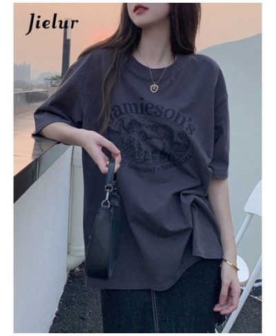 Letter Print Female T-shirt 2023 Summer Fashion Loose T Shirts Women Short Sleeve Cool Young BF Harajuku Top Dark Grey $27.09...