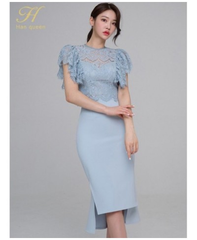 New 2 Pieces Set Women Hollow Out Lace Top + Irregular Pencil Skirts Simple Office Skirt Suit Casual Female Clothing $61.13 -...