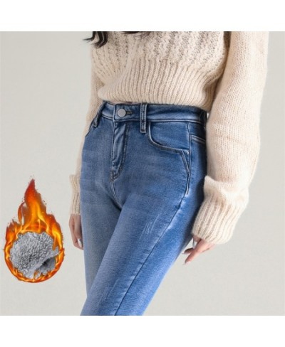 Winter Women Snow Warm Plush Stretch Pencil Pant Thermal Jeans Casual Skinny Thick Fleece Hot Legging Female Retro Blue $39.8...