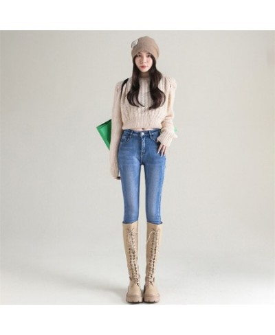 Winter Women Snow Warm Plush Stretch Pencil Pant Thermal Jeans Casual Skinny Thick Fleece Hot Legging Female Retro Blue $39.8...