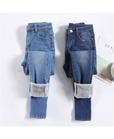 Winter Women Snow Warm Plush Stretch Pencil Pant Thermal Jeans Casual Skinny Thick Fleece Hot Legging Female Retro Blue $39.8...