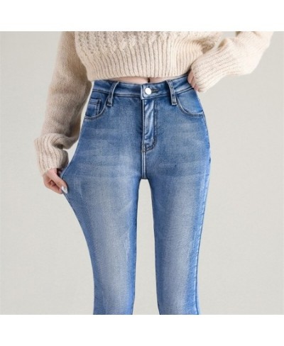 Winter Women Snow Warm Plush Stretch Pencil Pant Thermal Jeans Casual Skinny Thick Fleece Hot Legging Female Retro Blue $39.8...