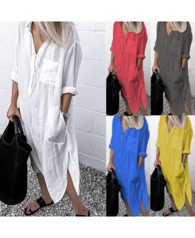 Summer Shirt Long Dress Women Casual Long Sleeve Side Split Button Dresses 2023 Female Elegant Solid Color Pocket Loose Dress...