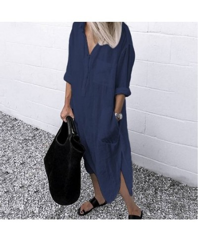 Summer Shirt Long Dress Women Casual Long Sleeve Side Split Button Dresses 2023 Female Elegant Solid Color Pocket Loose Dress...