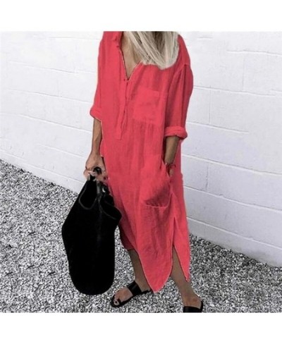 Summer Shirt Long Dress Women Casual Long Sleeve Side Split Button Dresses 2023 Female Elegant Solid Color Pocket Loose Dress...