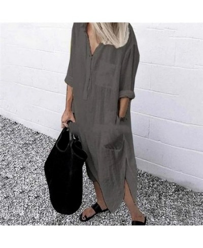 Summer Shirt Long Dress Women Casual Long Sleeve Side Split Button Dresses 2023 Female Elegant Solid Color Pocket Loose Dress...