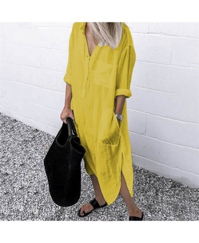 Summer Shirt Long Dress Women Casual Long Sleeve Side Split Button Dresses 2023 Female Elegant Solid Color Pocket Loose Dress...