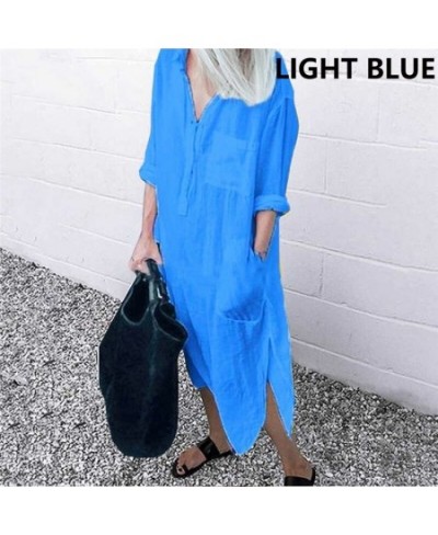 Summer Shirt Long Dress Women Casual Long Sleeve Side Split Button Dresses 2023 Female Elegant Solid Color Pocket Loose Dress...