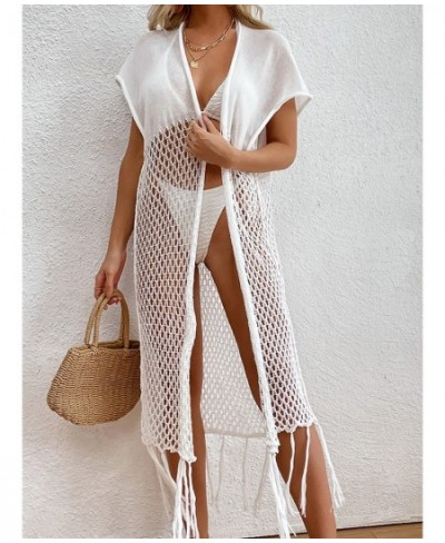 Hollow Out Fish Net Fringe Tassel Knitted Crochet Tunic Beach Cover Up Beach Cover-ups Beach Dress Beach Wear Beachwear K3839...