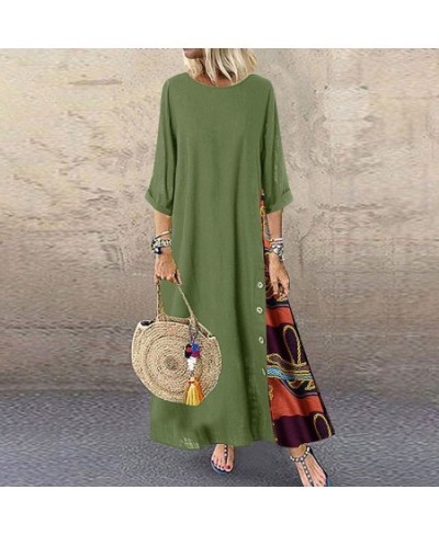 Maxi Dress For Women Elegant Chic Long Dresses Vintage Print Black Red Dress Mid Sleeve Casual O-Neck Streetwear Clothing $35...