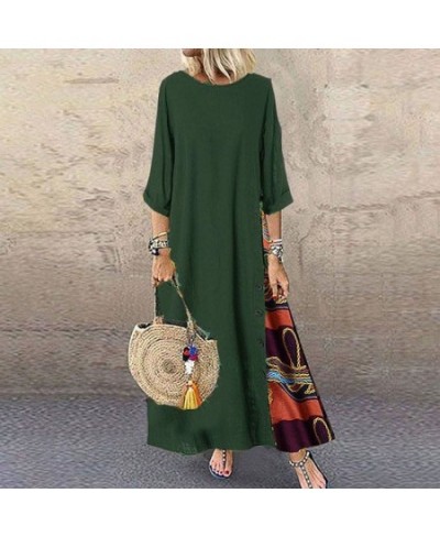 Maxi Dress For Women Elegant Chic Long Dresses Vintage Print Black Red Dress Mid Sleeve Casual O-Neck Streetwear Clothing $35...