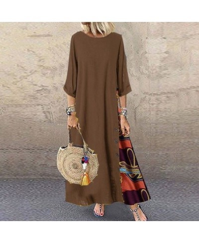 Maxi Dress For Women Elegant Chic Long Dresses Vintage Print Black Red Dress Mid Sleeve Casual O-Neck Streetwear Clothing $35...