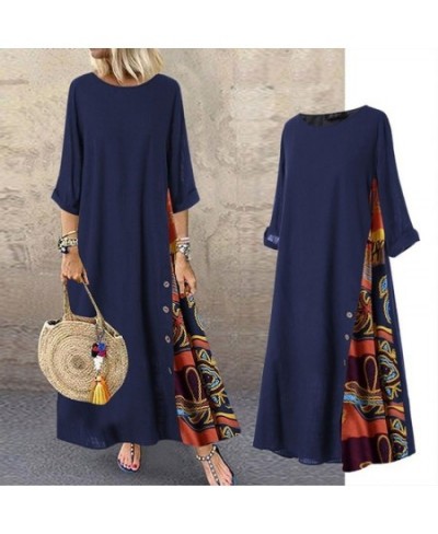 Maxi Dress For Women Elegant Chic Long Dresses Vintage Print Black Red Dress Mid Sleeve Casual O-Neck Streetwear Clothing $35...