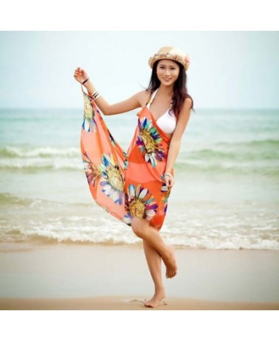 2023 Printed Cover-ups Sexy Beach Dress Women Halter Sling Chiffon Beach Towel Bikini Wrap Pareo Skirts Open-Back Swimwear $1...