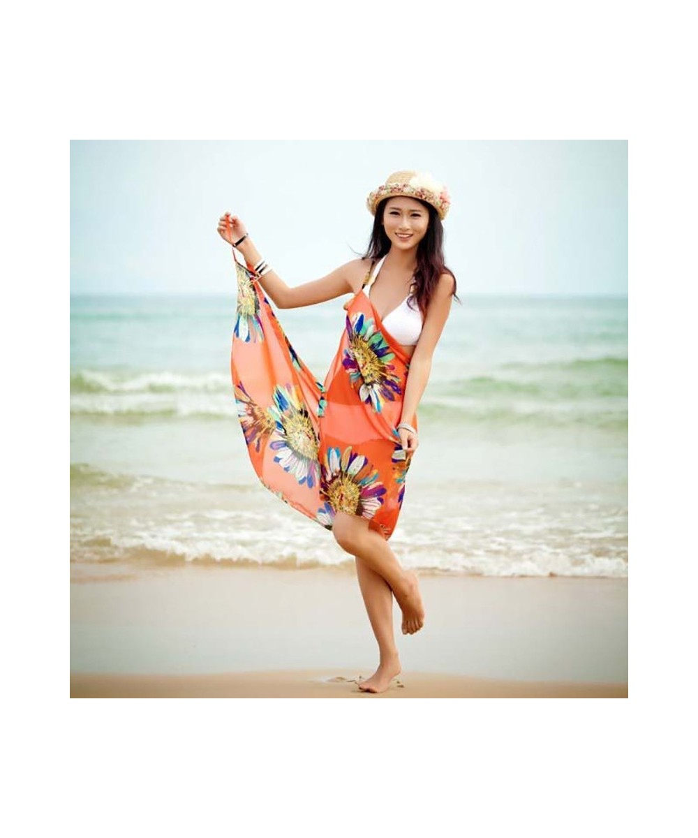 2023 Printed Cover-ups Sexy Beach Dress Women Halter Sling Chiffon Beach Towel Bikini Wrap Pareo Skirts Open-Back Swimwear $1...