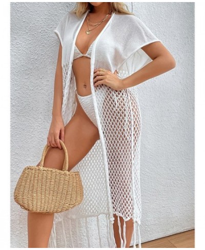 Hollow Out Fish Net Fringe Tassel Knitted Crochet Tunic Beach Cover Up Beach Cover-ups Beach Dress Beach Wear Beachwear K3839...