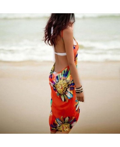 2023 Printed Cover-ups Sexy Beach Dress Women Halter Sling Chiffon Beach Towel Bikini Wrap Pareo Skirts Open-Back Swimwear $1...