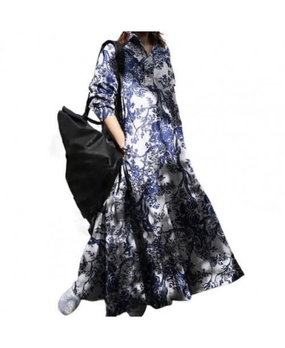 Dress Casual Breathable Large Hem Floral Dress Breathable Ladies Dress Turn-down Collar for Holiday $40.35 - Dresses