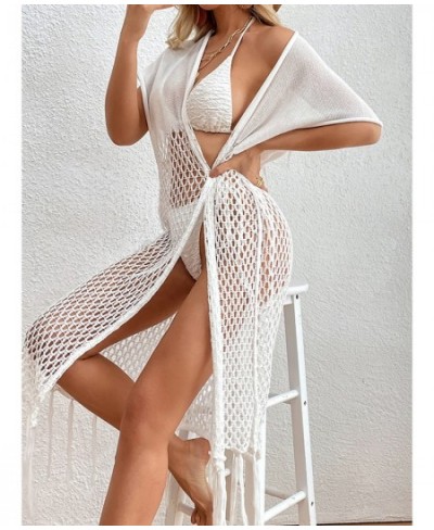 Hollow Out Fish Net Fringe Tassel Knitted Crochet Tunic Beach Cover Up Beach Cover-ups Beach Dress Beach Wear Beachwear K3839...