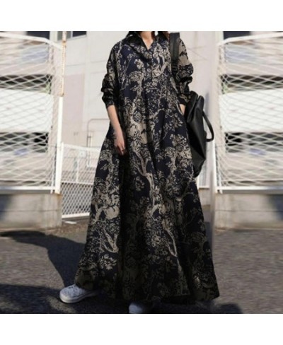 Dress Casual Breathable Large Hem Floral Dress Breathable Ladies Dress Turn-down Collar for Holiday $40.35 - Dresses