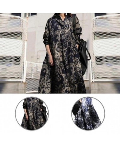 Dress Casual Breathable Large Hem Floral Dress Breathable Ladies Dress Turn-down Collar for Holiday $40.35 - Dresses