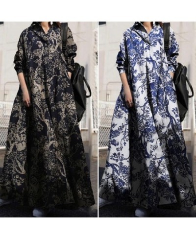 Dress Casual Breathable Large Hem Floral Dress Breathable Ladies Dress Turn-down Collar for Holiday $40.35 - Dresses