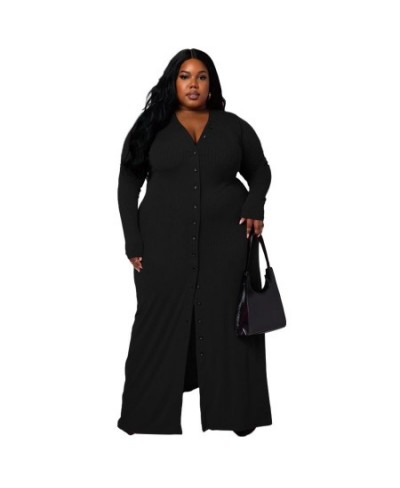 XL-5XL Plus Size Dresses for Women 2022 Clothing Casual Solid Rib Long Sleeve V Neck Sexy Split Long Dress $57.33 - Plus Size...