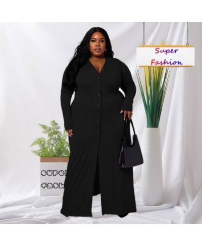 XL-5XL Plus Size Dresses for Women 2022 Clothing Casual Solid Rib Long Sleeve V Neck Sexy Split Long Dress $57.33 - Plus Size...