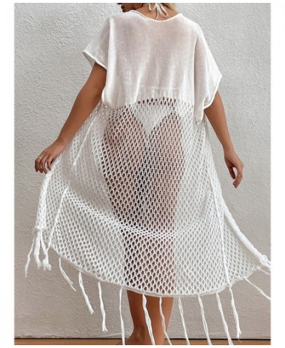 Hollow Out Fish Net Fringe Tassel Knitted Crochet Tunic Beach Cover Up Beach Cover-ups Beach Dress Beach Wear Beachwear K3839...