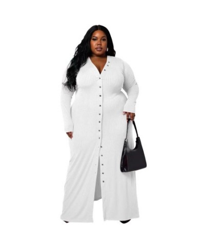 XL-5XL Plus Size Dresses for Women 2022 Clothing Casual Solid Rib Long Sleeve V Neck Sexy Split Long Dress $57.33 - Plus Size...