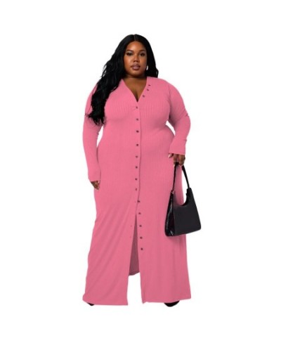 XL-5XL Plus Size Dresses for Women 2022 Clothing Casual Solid Rib Long Sleeve V Neck Sexy Split Long Dress $57.33 - Plus Size...