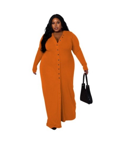 XL-5XL Plus Size Dresses for Women 2022 Clothing Casual Solid Rib Long Sleeve V Neck Sexy Split Long Dress $57.33 - Plus Size...