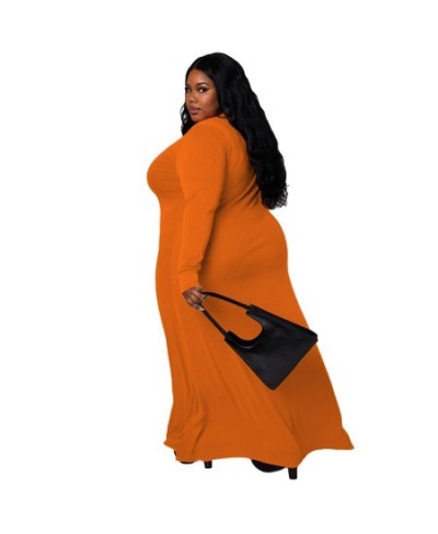 XL-5XL Plus Size Dresses for Women 2022 Clothing Casual Solid Rib Long Sleeve V Neck Sexy Split Long Dress $57.33 - Plus Size...