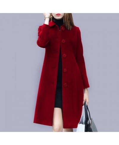 Christmas Warm Overcoat Autumn Winter Woolen Coat Female Mid-Long 2023 Fashion Single Breasted Casual Women's Slim Woolen Coa...